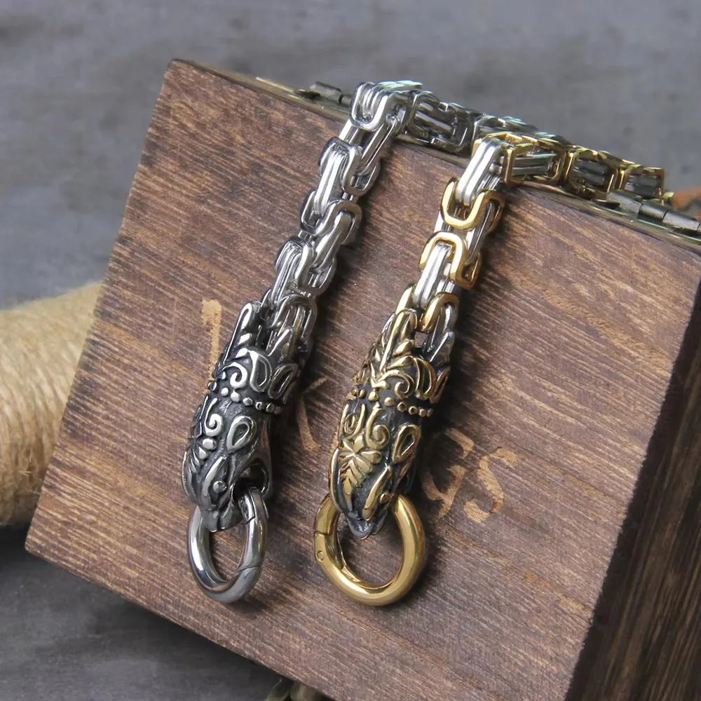 Never Fade Rock Viking Wolf Bracelet Men's Stainless Steel King Chain Wolf Punk Bracelets Biker Jewelry without box