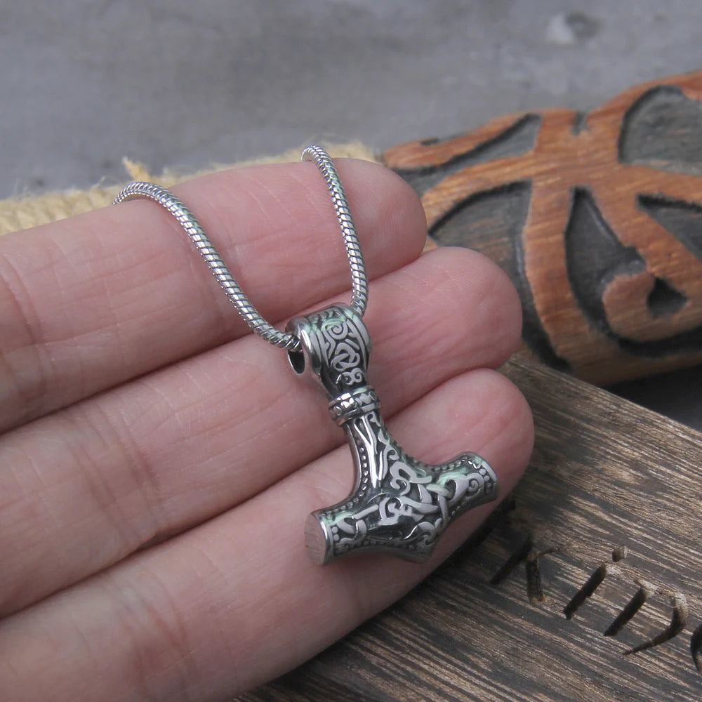 Stainless Steel 2cm Small Thor's Hammer Necklace - Wooden Box as Gift - Viking Necklace