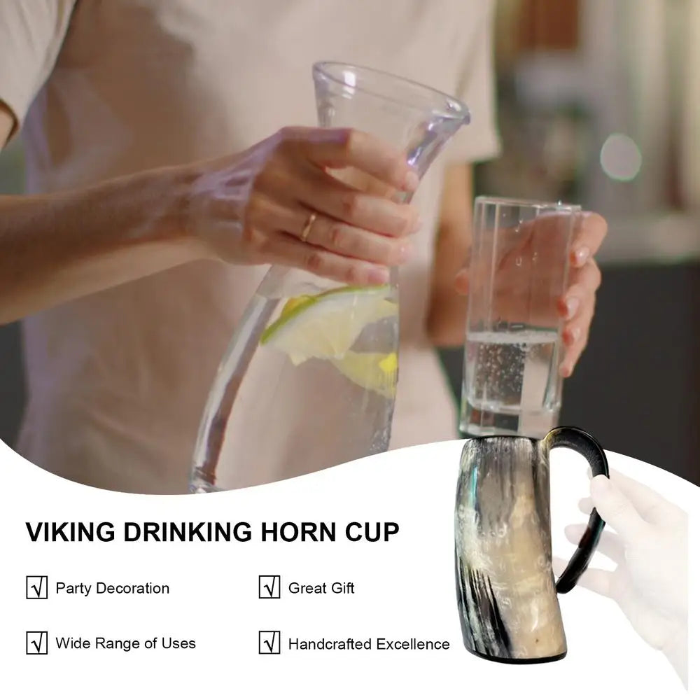 Handcrafted Viking Drinking Horn Mug - Rustic Coffee & Whiskey Cup with Handle