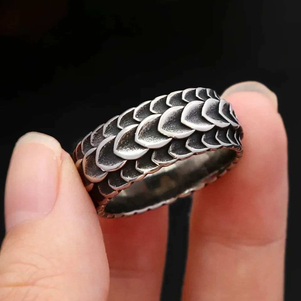 Nordic Vikings Dragon Scale Rings For Men Boys 316L Stainless Steel Viking Dragon Spine Ring Punk Vintage Party Jewelry Gifts