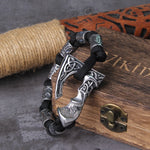 Never Fade Viking Axe punk beads bracelet for men stainless steel fashion climbing rope Jewelry with wooden box as gift