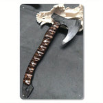 Viking Hawk Axe Metal Wall Art - 7.87" x 11.81" Iron Sign with Koa Wood & Brass Grip | Nautical Home Decor, Easy-to-Hang
