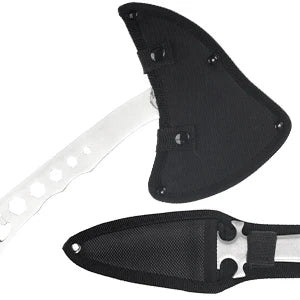 3-Piece Throwing Axe & Tomahawk Set with Built-in Corkscrew & Protective Sheath, Full Tang Stainless Steel 10.4'', Silver