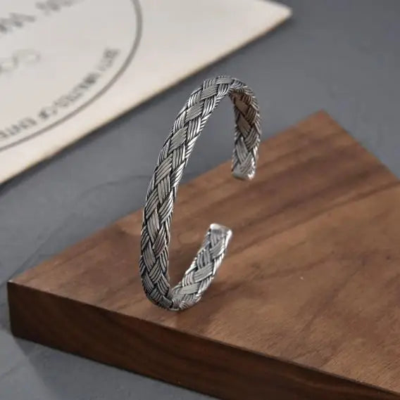 Sterling Silver Big Viking Dragon Bangle with wood box as gift for men or women