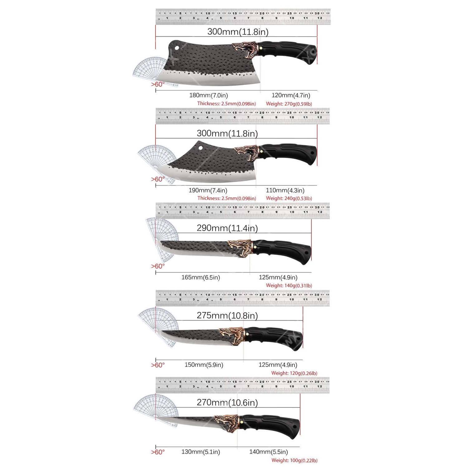 8PCS Professional Kitchen Chef Knife Set Handmade Forged Stainless Steel Chef Knife Butcher Knife Vegetable Utility Boning Fish