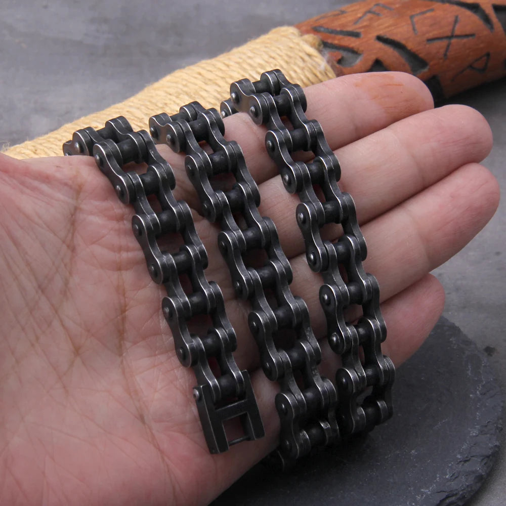 Punk Rock Stainless Steel Biker Mens Bracelet Link Chain Motorcycle Bike Bicycle Chain Bracelets Bangles Jewelry with wood box　