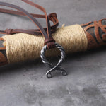 stainless steel Iron Color Viking Odin Rune Pendant Necklace with really leather Chain As Men Gift with wooden box