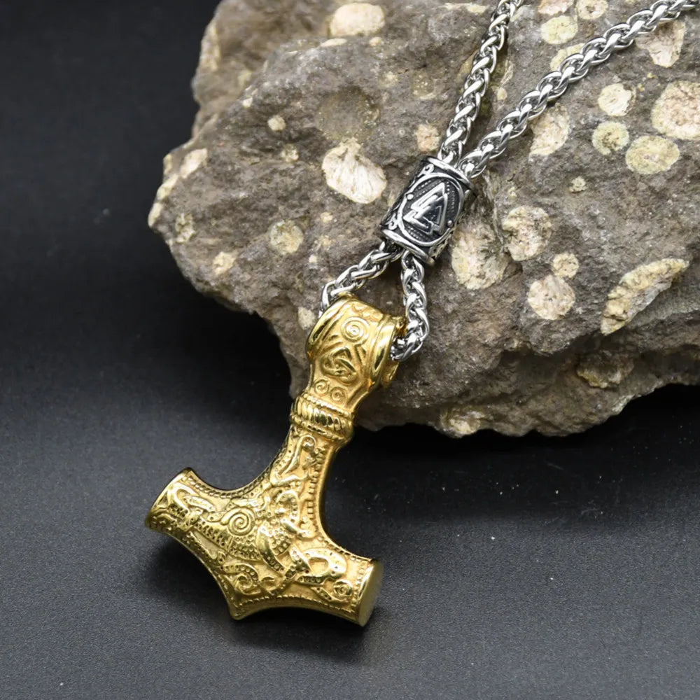 Norse Vikings Thor's Hammer Mjolnir Scandinavian Rune Amulet Keychain Stainless Steel Vegvisir Anchor Pendant Male Jewelry