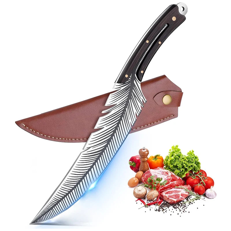 Feather Knife Hand Forged Viking Butcher Knife Boning for Meat Cutting Japanese Chef Knives with Sheath for kitchen Cooking