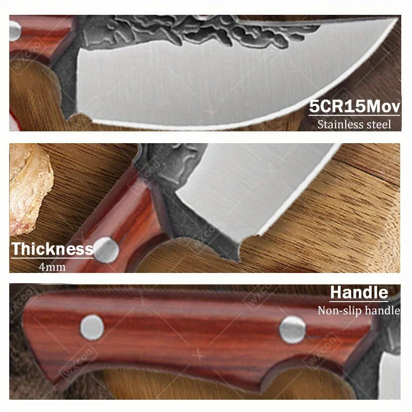 Hand Forged Cooking Knife With Professional Utility Cleaver Stainless Steel Outdoor Camping Knife Red Pear Wood Handle Vegetable
