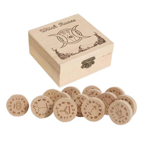 Witches Runes Set Altar Divination Tools with Storage Bag 13Pcs Wood Runes Altar Runes for Beginners Board Game