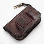 Viking Style Key Case Top Layer Cowhide Key Wallet, Large Capacity Retro Distressed Card Holder with Multi-function