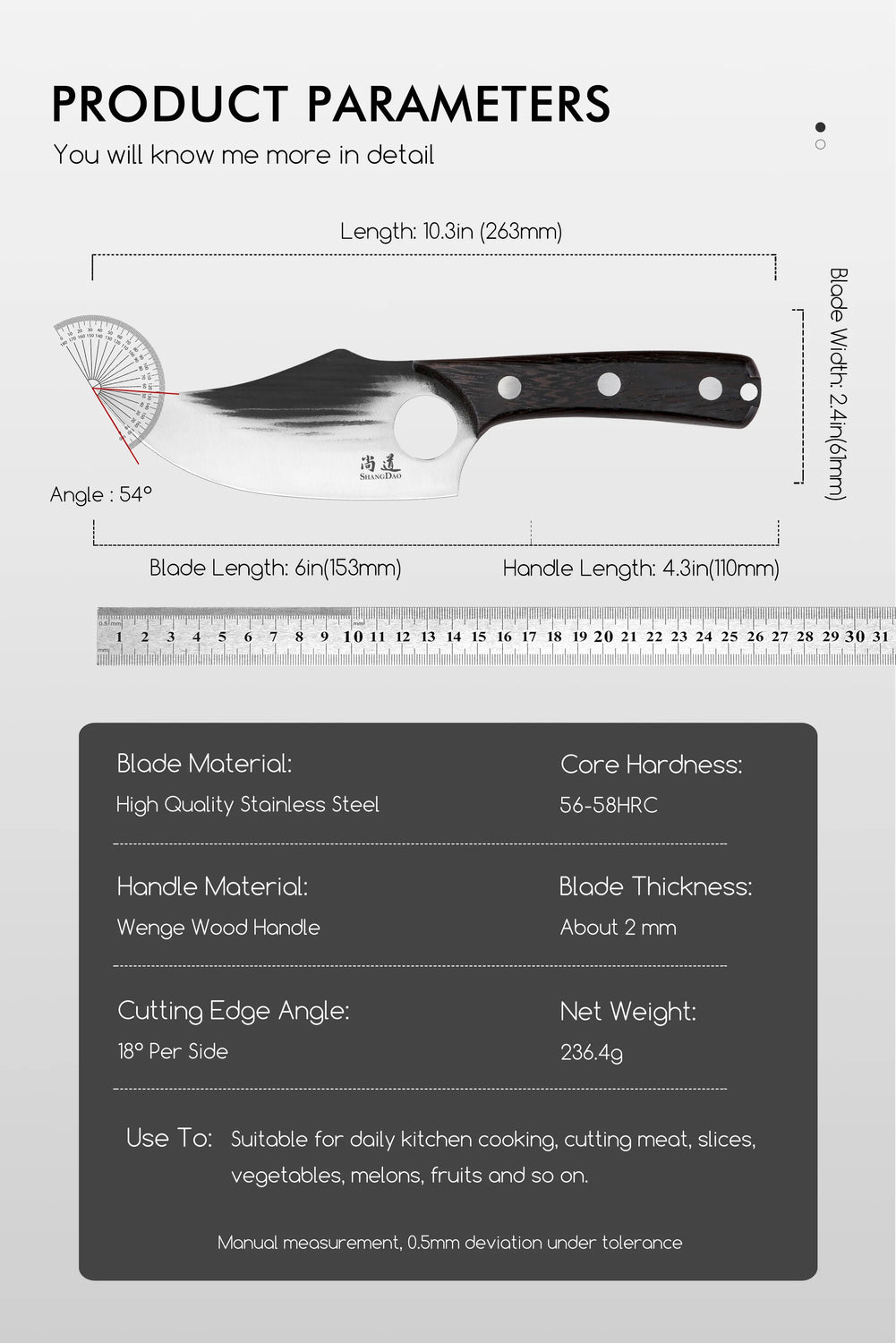 SHANGDAO Boning Knives 6 ″ Viking Boning Knife for Meat Cutting, High Quality Stainless Steel Hand Forged Blade & Wood Handle