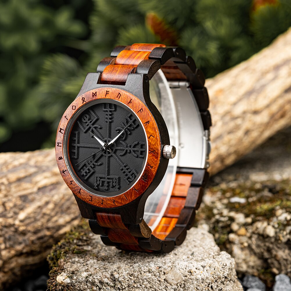 Viking Wooden Watch - Vegvisir Symbol