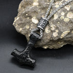 Norse Vikings Thor's Hammer Mjolnir Scandinavian Rune Amulet Keychain Stainless Steel Vegvisir Anchor Pendant Male Jewelry