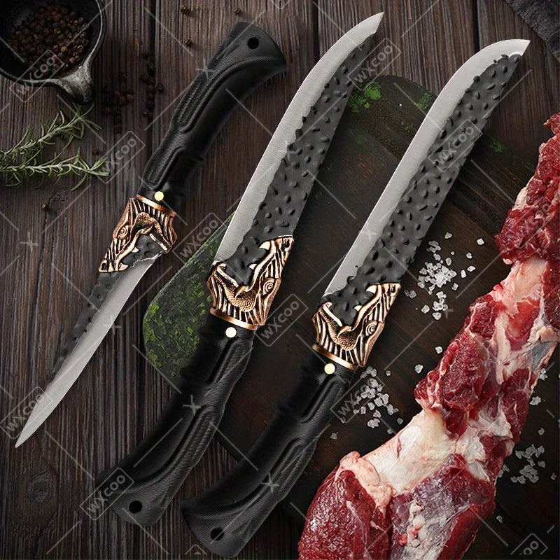 8PCS Professional Kitchen Chef Knife Set Handmade Forged Stainless Steel Chef Knife Butcher Knife Vegetable Utility Boning Fish