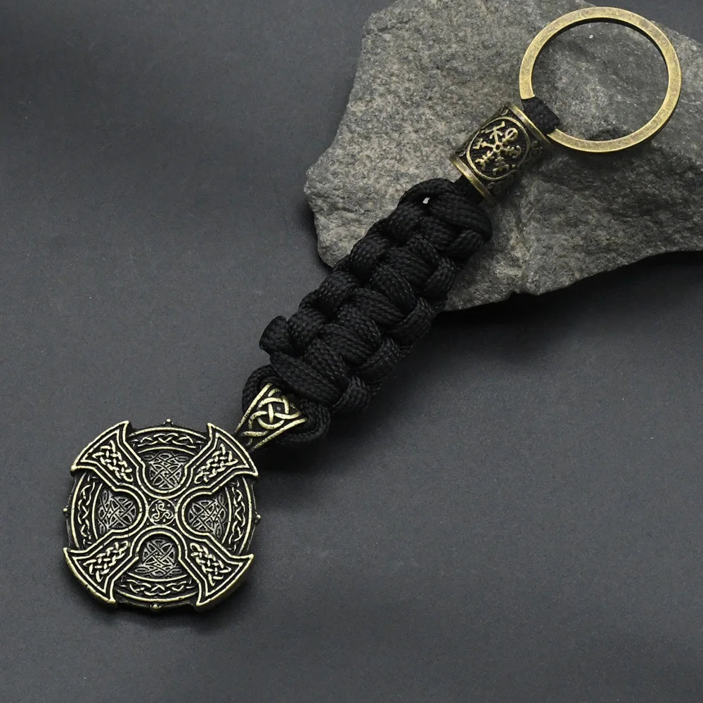 Witches Knot Rune Beads Keychain Viking Celt Knot Cross Pendant Umbrella rope Keyring Vintage Jewelry for Women