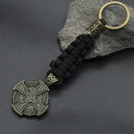 Witches Knot Rune Beads Keychain Viking Celt Knot Cross Pendant Umbrella rope Keyring Vintage Jewelry for Women