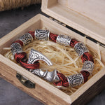 Never Fade Viking Axe punk beads bracelet for men stainless steel fashion climbing rope Jewelry with wooden box as gift