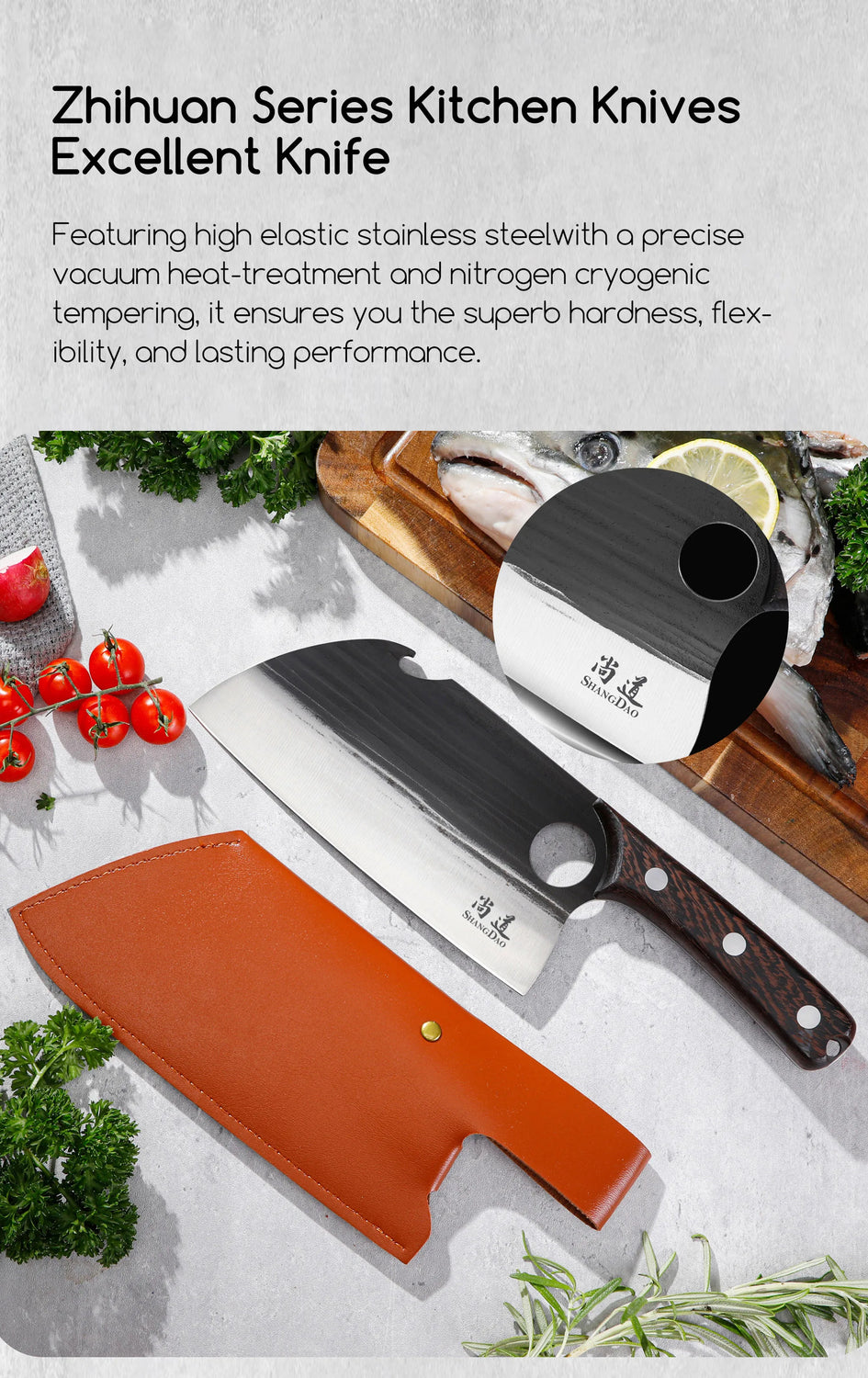 SHANGDAO 7"Deba Knife, Hand Forged Cleaver Butcher Knife for Meat Cutting, Japanese Kitchen Viking Knife with Sheath