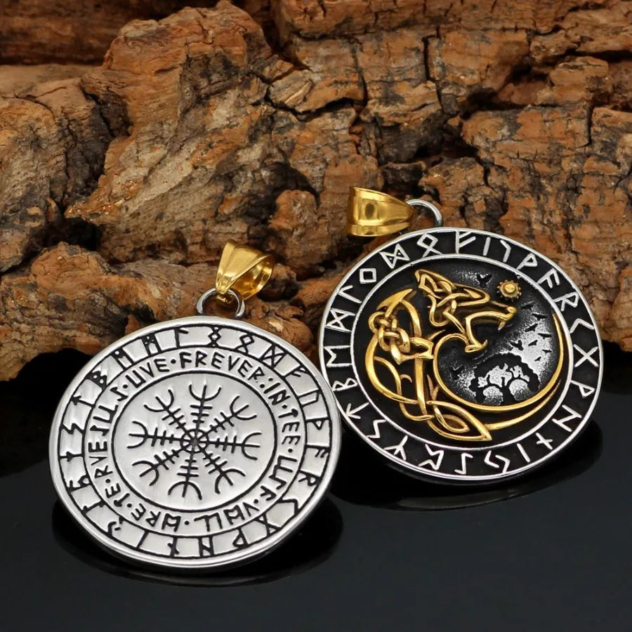 Viking Wolf  Rune Pendant Necklace Trendy Men Long