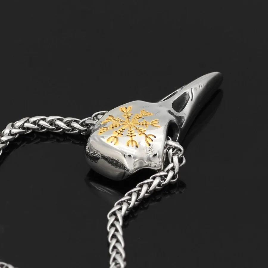 Nordic Viking Odin Crow Titanium Steel Pendant Compass Logo Necklace Accessories
