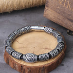 Stainless steel Runes Beads Men Bracelet Viking Rune Bracelet Fashion Charm Beads Bracelet wooden box