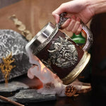 Tankard Mug 600ml Stainless Steel Beer Tankard Cup for Men Antique Men's Barrel Tankard Mug for Party Decoration Wooden Gift