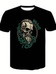 1pc Viking Skull Print T-Shirt for Men, Casual Crew Neck, 100% Polyester Knit Fabric, Reguler Print Design, S