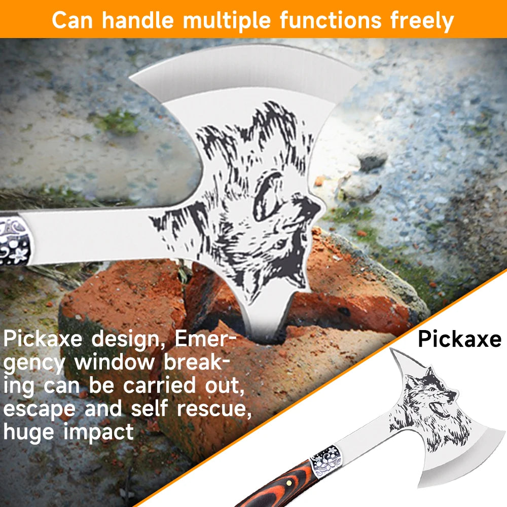 High Hardness Stainless Steel Survival Axe Multi-function Outdoor Camping Tactical Wolf-head Axe Hunting Tools Portable Tomahawk