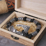 Never Fade Viking Axe punk beads bracelet for men stainless steel fashion climbing rope Jewelry with wooden box as gift