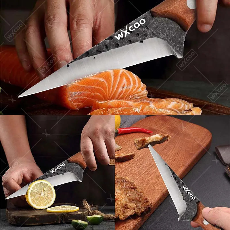 1PC/3PCS Stainless Steel Kitchen Boning Knife Chef Knife Multipurpose Kitchen Tools Wooden Handle Slicing Filleting Peeling
