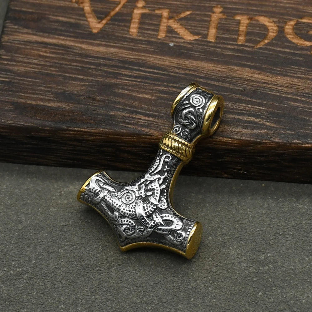 Norse Vikings Thor's Hammer Mjolnir Scandinavian Rune Amulet Keychain Stainless Steel Vegvisir Anchor Pendant Male Jewelry