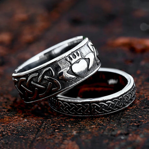 Viking Nordic Celtic Knot Couple Love Rings Stainless Steel Fashion Hip Hop Unisex Finger Ring Punk Retro Jewelry Memorial Gifts