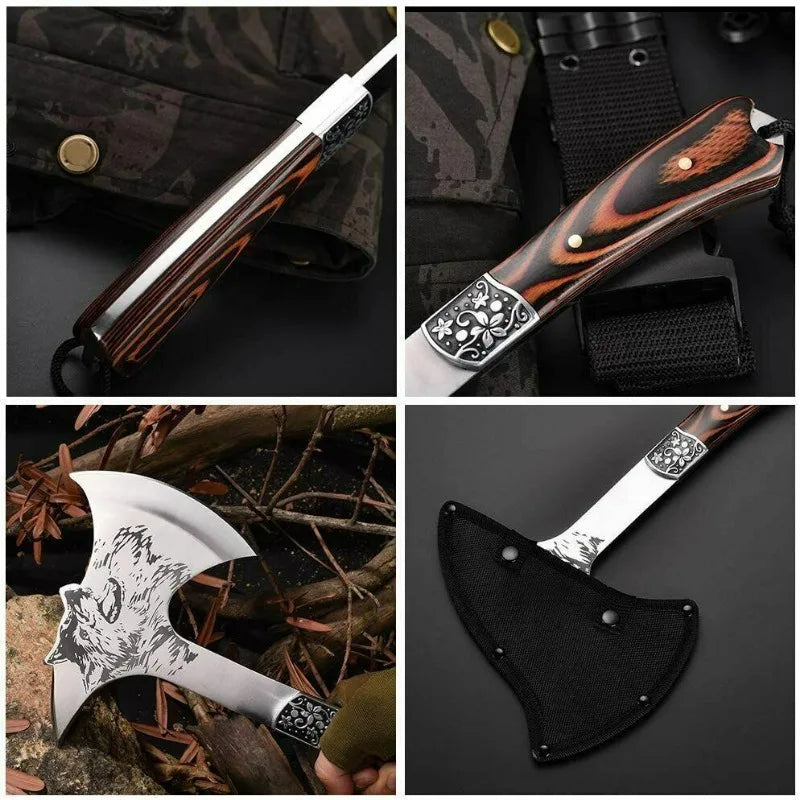 High Hardness Stainless Steel Survival Axe Multi-function Outdoor Camping Tactical Wolf-head Axe Hunting Tools Portable Tomahawk