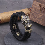 Never Fade Rock Viking Wolf Bracelet Men's handmade cord Wolf Bead Punk Bracelets Biker Jewelry