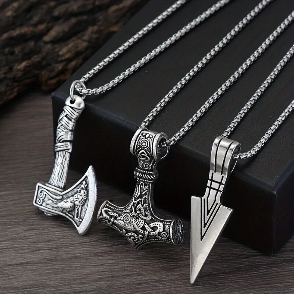 Viking Necklace for Men - Viking Thors Hammer/Norse Compass/Celtic Knot/Wolf/Norse Amulet Pendant Necklace