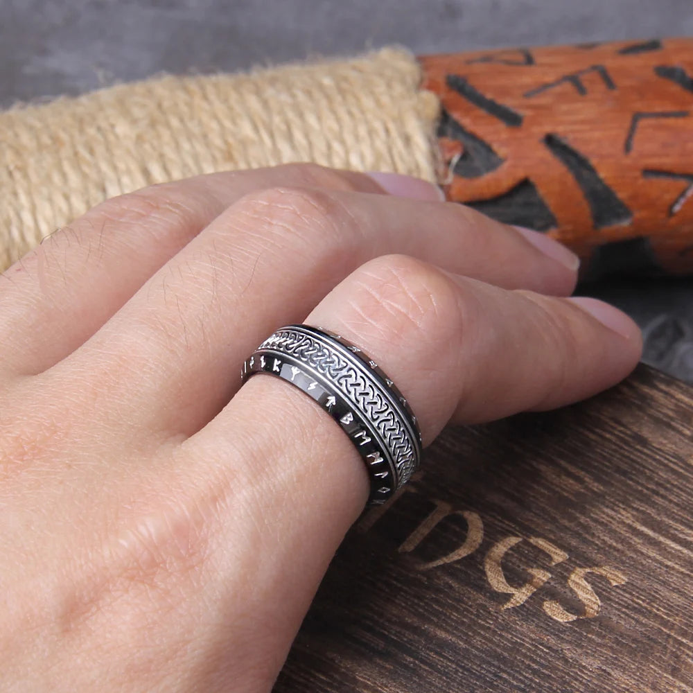 Never Fade viking rune cool stainless steel Celtic ring smooth fashion popular north europe gift amulet jewelry with wooden box