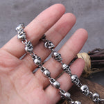 Stainless steel new design men punk skull chain necklace men fashion stainless steel charm bracelet jewelry with wooden box