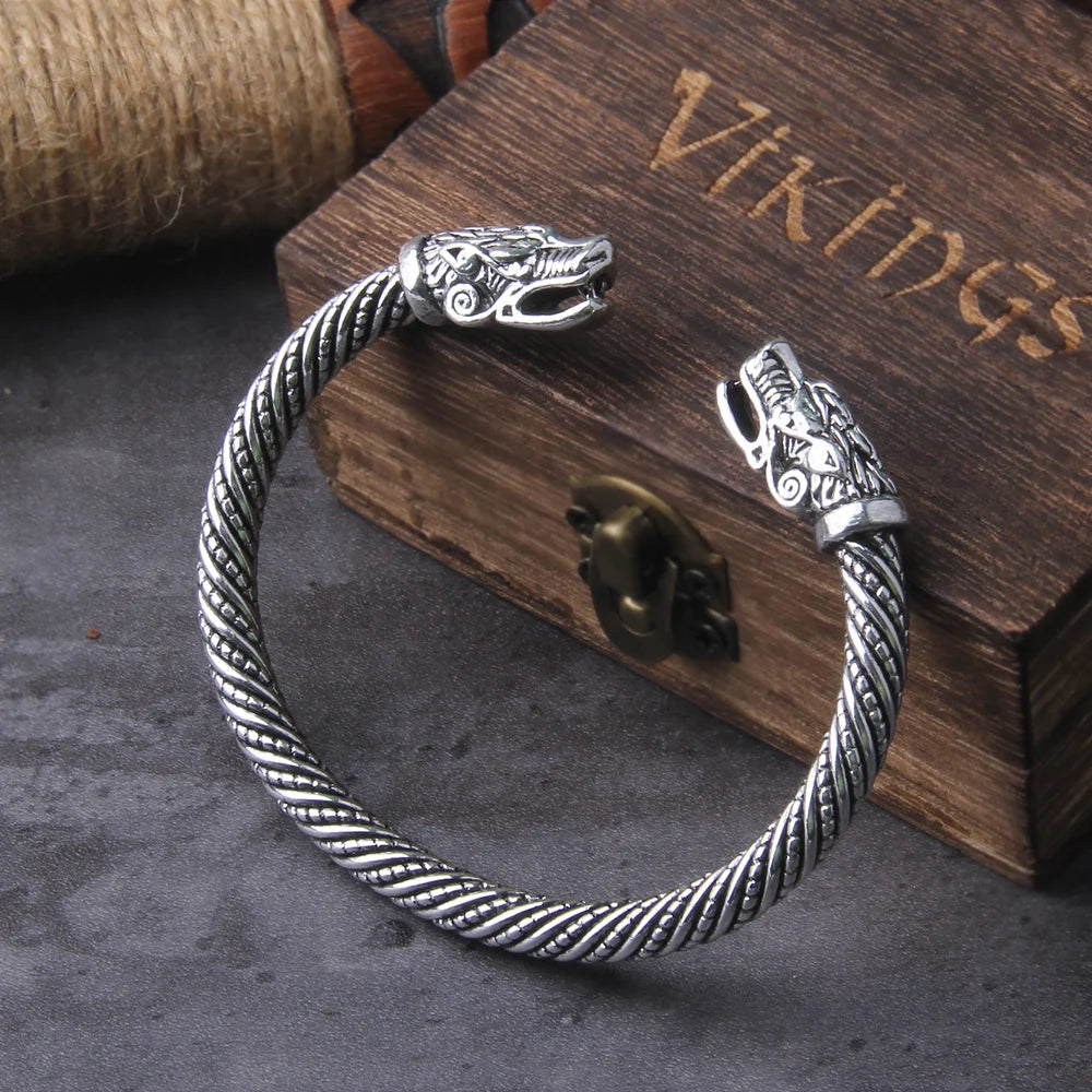 Nordic Viking Dragon Bracelet adjustable Men Wristband Cuff Bracelets with Viking Wooden Box