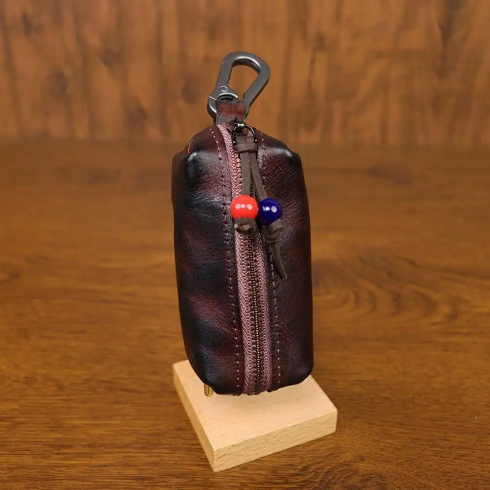 Hand-polished and leather key bag Men's retro waist hanging antique storage bag Cowhide key bag Viking wallet