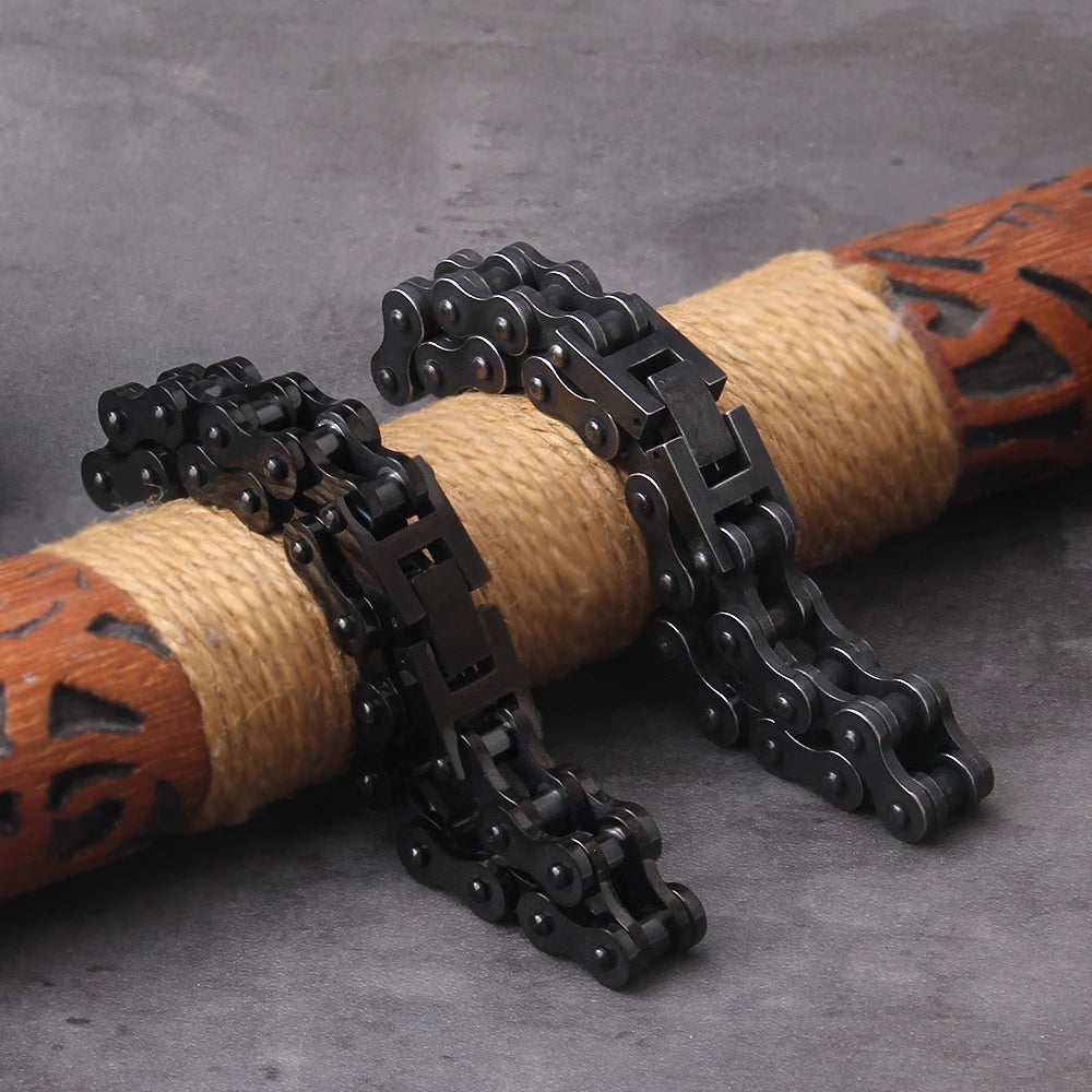 Punk Rock Stainless Steel Biker Mens Bracelet Link Chain Motorcycle Bike Bicycle Chain Bracelets Bangles Jewelry with wood box　