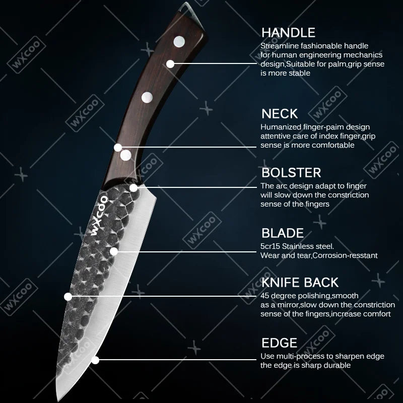 8PCS Professional Kitchen Chef Knife Set Handmade Forged Stainless Steel Chef Knife Butcher Knife Vegetable Utility Boning Fish