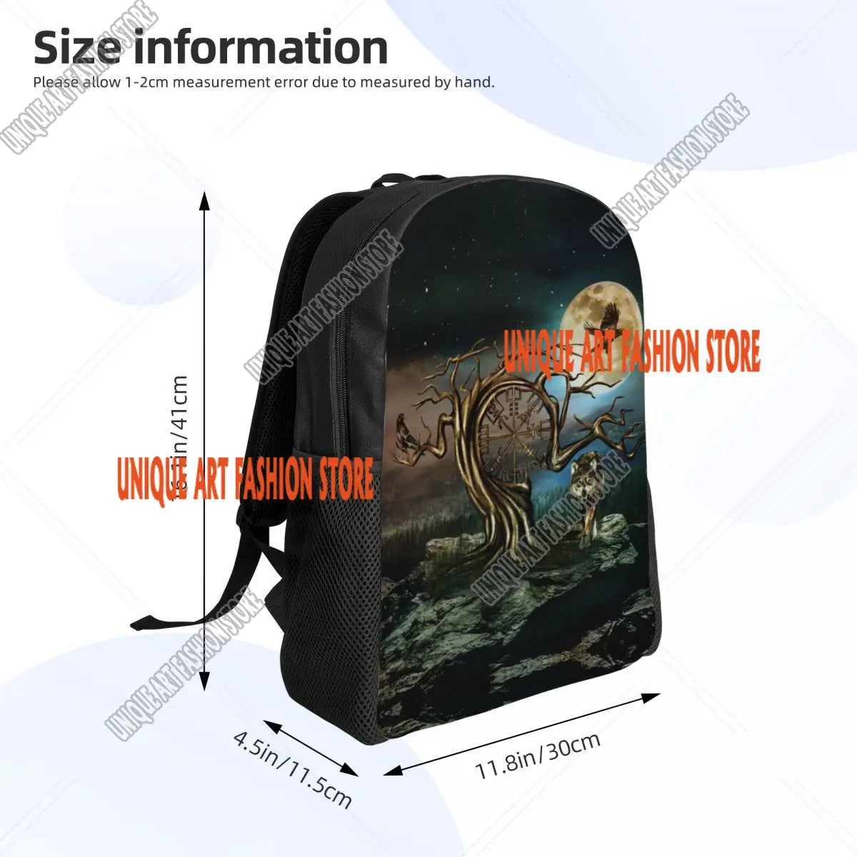 Viking Vegvisir Tree Of Life Backpack for Men School College Student Bookbag Fits 15 Inch Laptop Vikings Valhalla Moon Wolf Bags