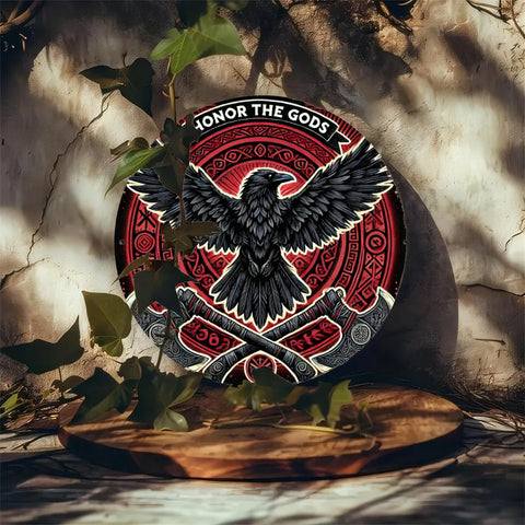 Viking Themed Metal Sign - 7.8 Inch Round Rustproof Iron Wall Art, Norse God Design for Home, Office \u0026 Coffee Shop Decor