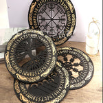 4PCS Set Round Wall Art Nordic Viking Runes Wooden Wall Decor Celtic Family Trees Viking Decor Amulet Sign Home Office Decor
