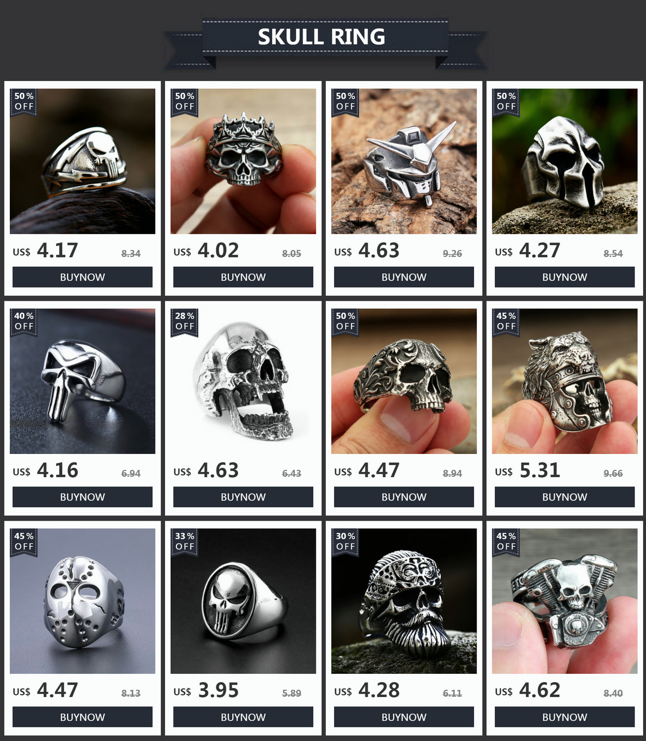 Retro Stainless Steel Animal Skull Rings For Men Domineering Viking Wolf Head Skull Ring Punk Fashion Jewelry Gift Wholesale