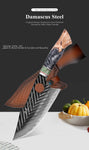 SHANGDAO Damascus Butcher Knife 7 inch, Viking Cleaver Kitchen Knives with Leather Sheath - Hand Forged Resin & Wood Handle