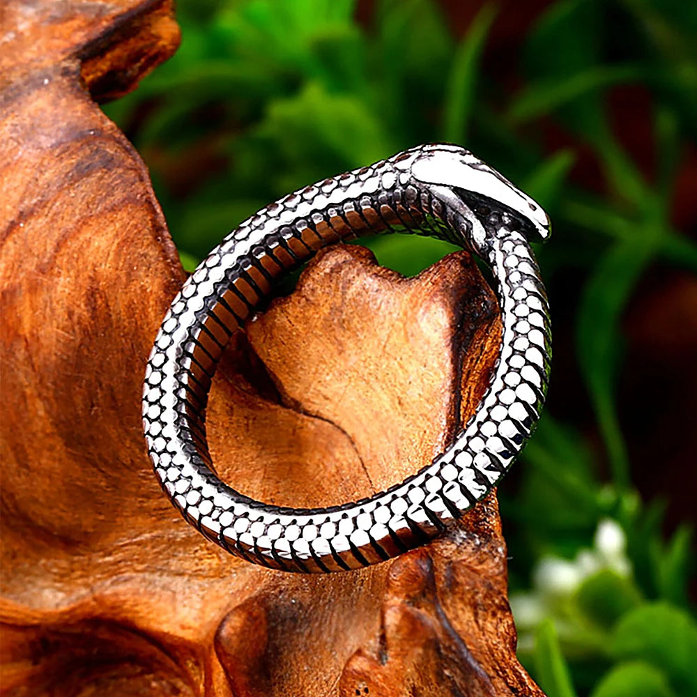 Retro Norse Viking Mythology Men Ouroboros Rings For Men Women Stainless Steel Punk Biker Animal Snake Ring Fashion Jewelry Gift