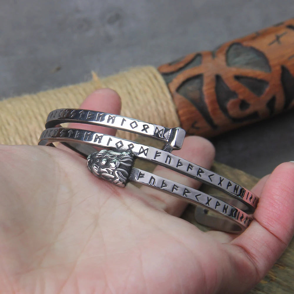 Nordic viking rune Dragon bracelet bangle adjust amulet cuff bangle with valknut stainless steel quality men jewelry with box